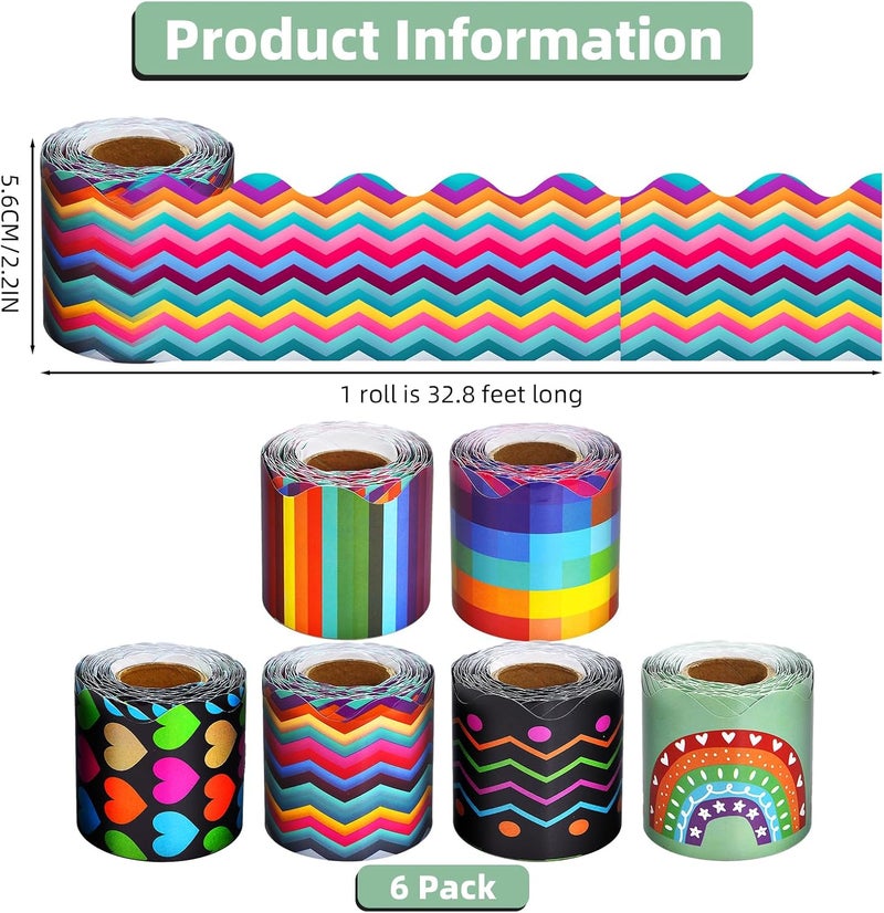 DASTTUIS 6 Rolls 196.8 Ft Decorative Rainbow Bulletin Board Borders Set – Colorful Classroom Trim - Rainbow Theme for Teachers, Schools & Office Decor -Perfect for Birthday, Back to School Theme - Image 2
